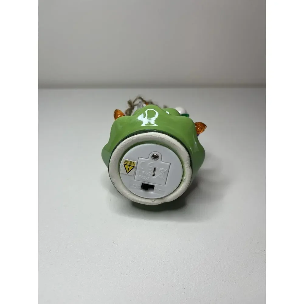 Green Ceramic Christmas Tree Light Up Ornament Santa Hat Working! VTG Xmas